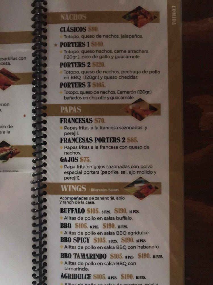 Menu at Porters Sport Bar, Tijuana, Corales 359