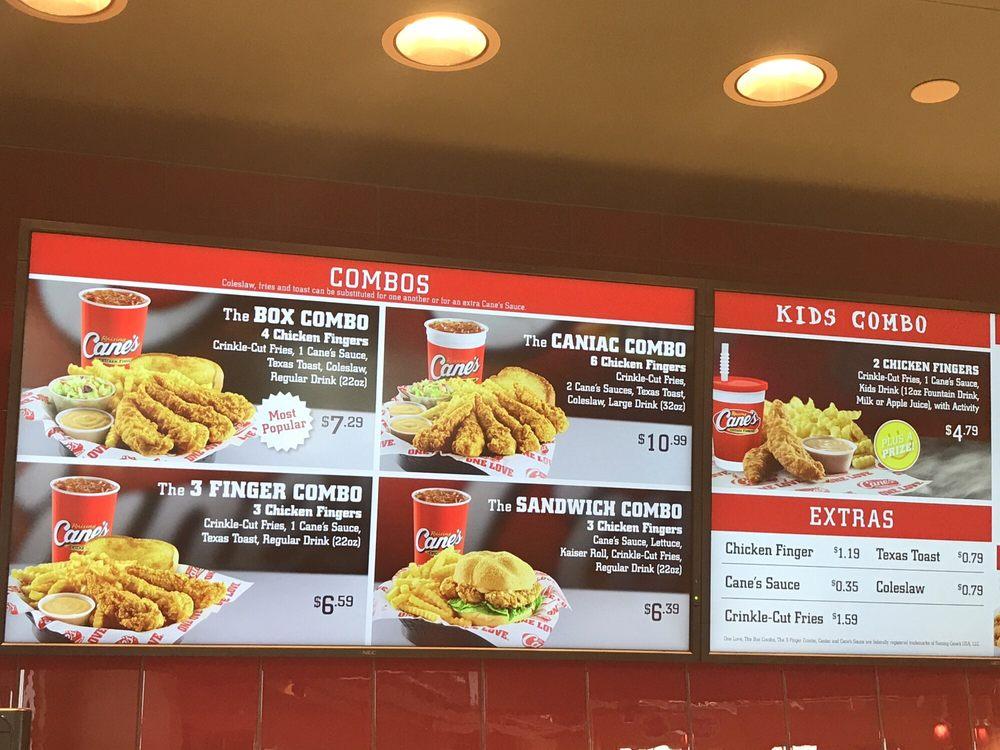 Menu at Raising Cane's Chicken Fingers restaurant, Mission, 125 S Shary Rd