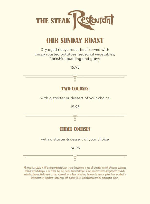 Menu at The Steak Restaurant., Pinner