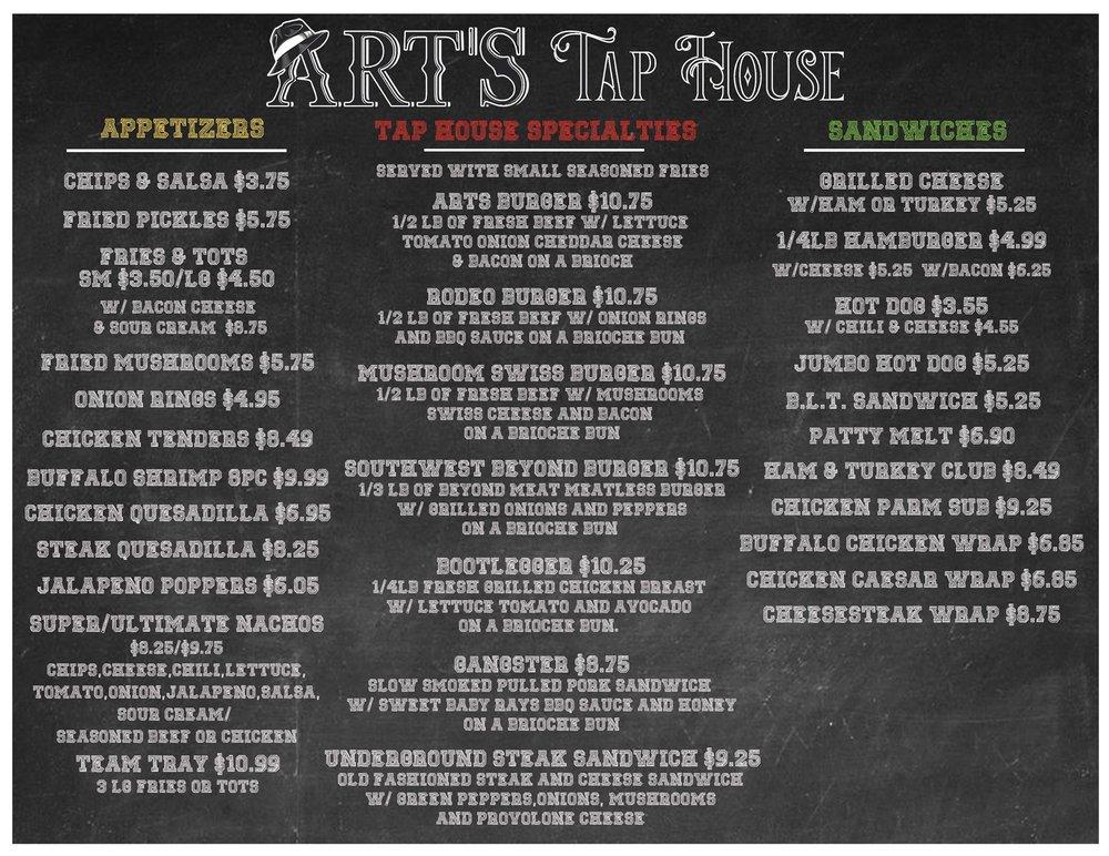 Menu at Art's Tap House pub & bar, New Port Richey