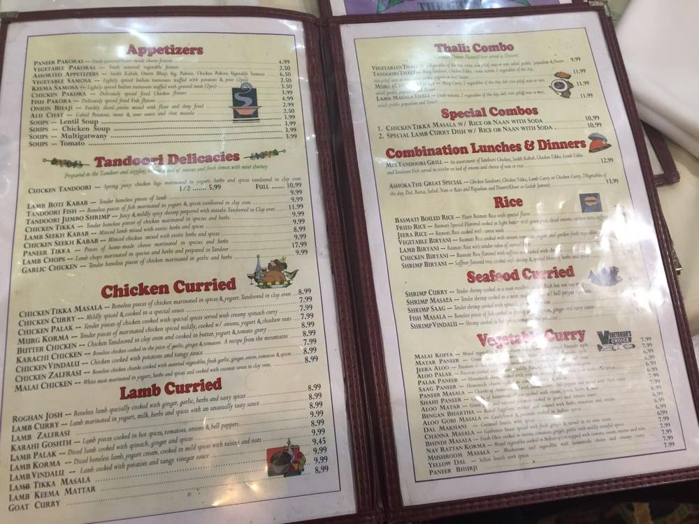 Menu at Ashoka The Great Cuisine Of India restaurant, Artesia