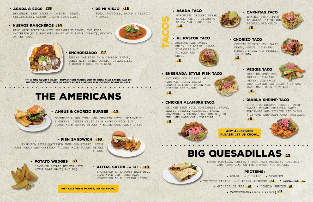 Menu at Sazon Kitchen restaurant, Seattle