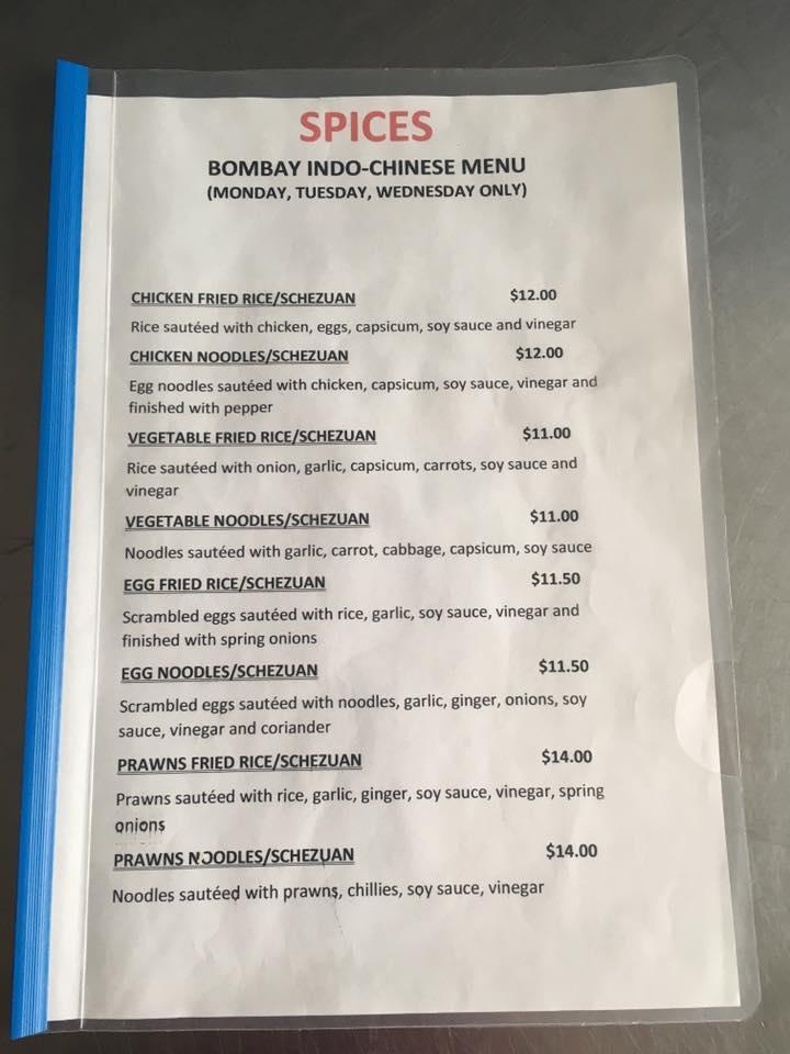 Menu at Spices Indian Takeaway restaurant, Wellington