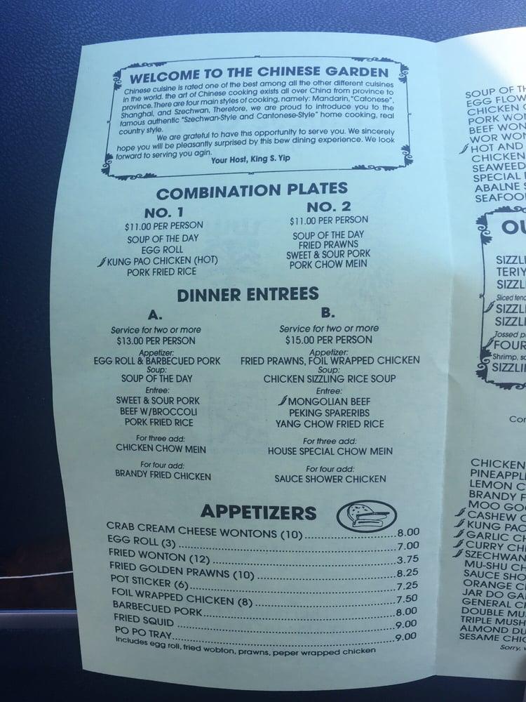 Menu at Chinese Garden Restaurant, Yuba City