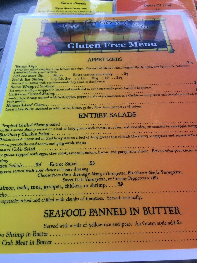 Menu at Crab's Claw Oceanfront Caribbean Seafood Restaurant, Atlantic Beach