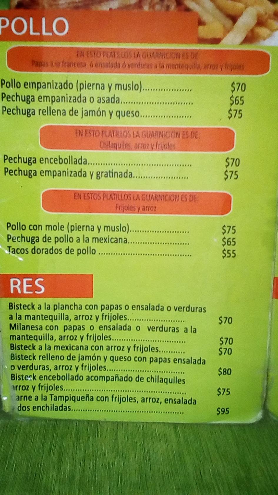 Menu at Fonda La Tradición Mexicana restaurant, Mexico City