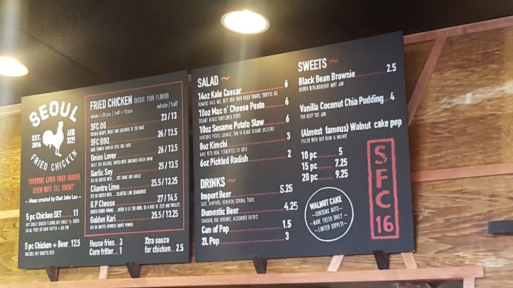 Menu au SFC Seoul Fried Chicken restaurant, Edmonton, b 104 St NW