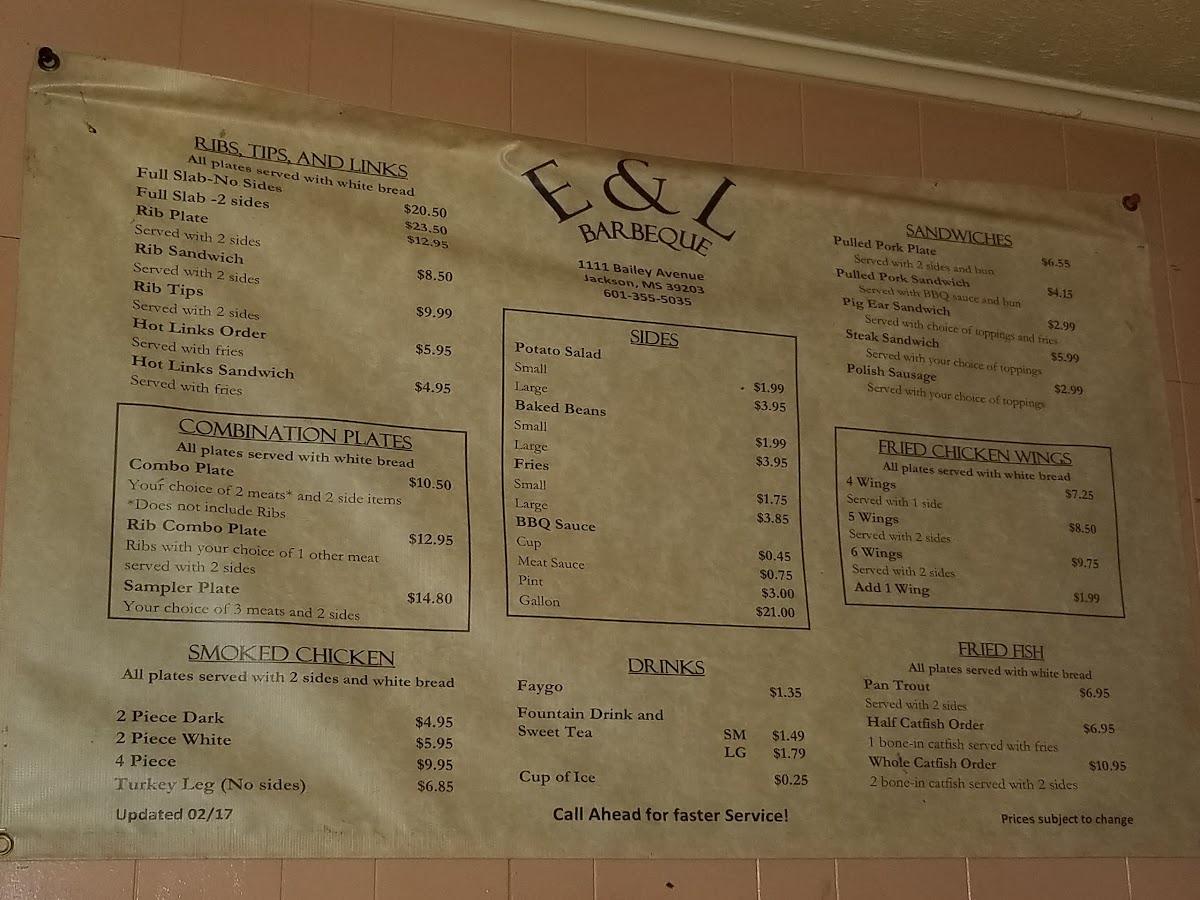 Menu at E & L Barbeque, Jackson