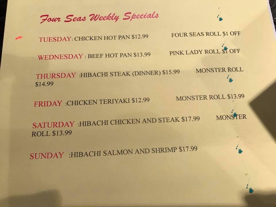 Four seas park rapids menu