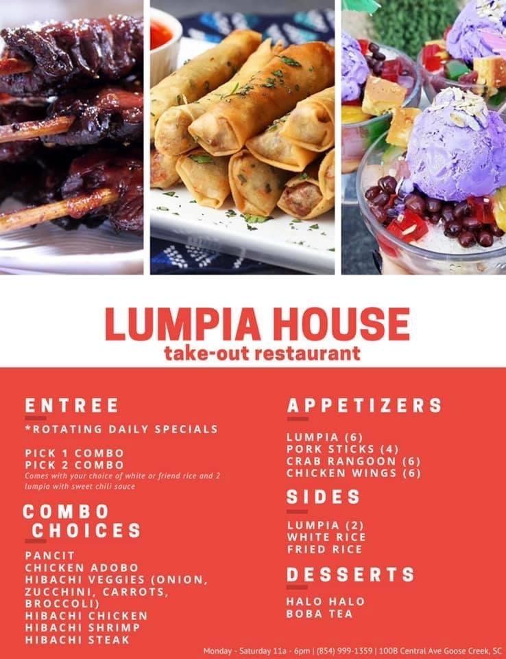 Menu at Lumpia House restaurant, Goose Creek
