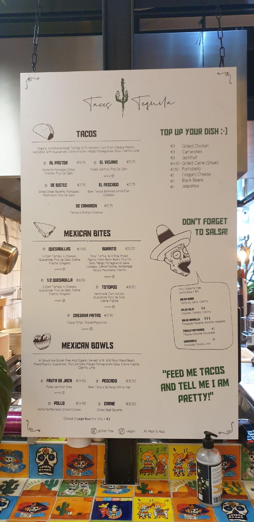 Menu at Tacos & Tequila, Amsterdam