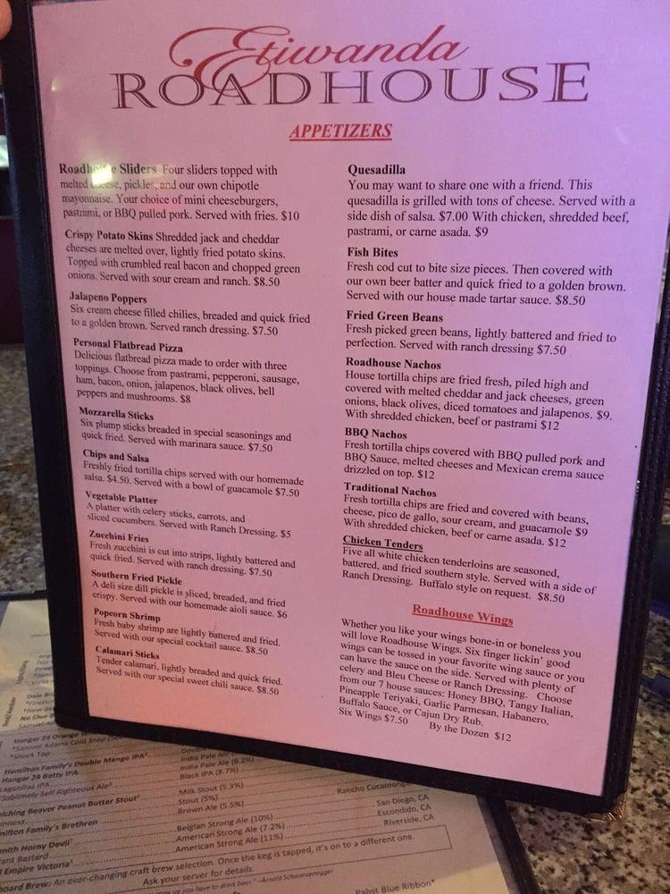 Menu at The Etiwanda Roadhouse Bar & Grill, Rancho Cucamonga