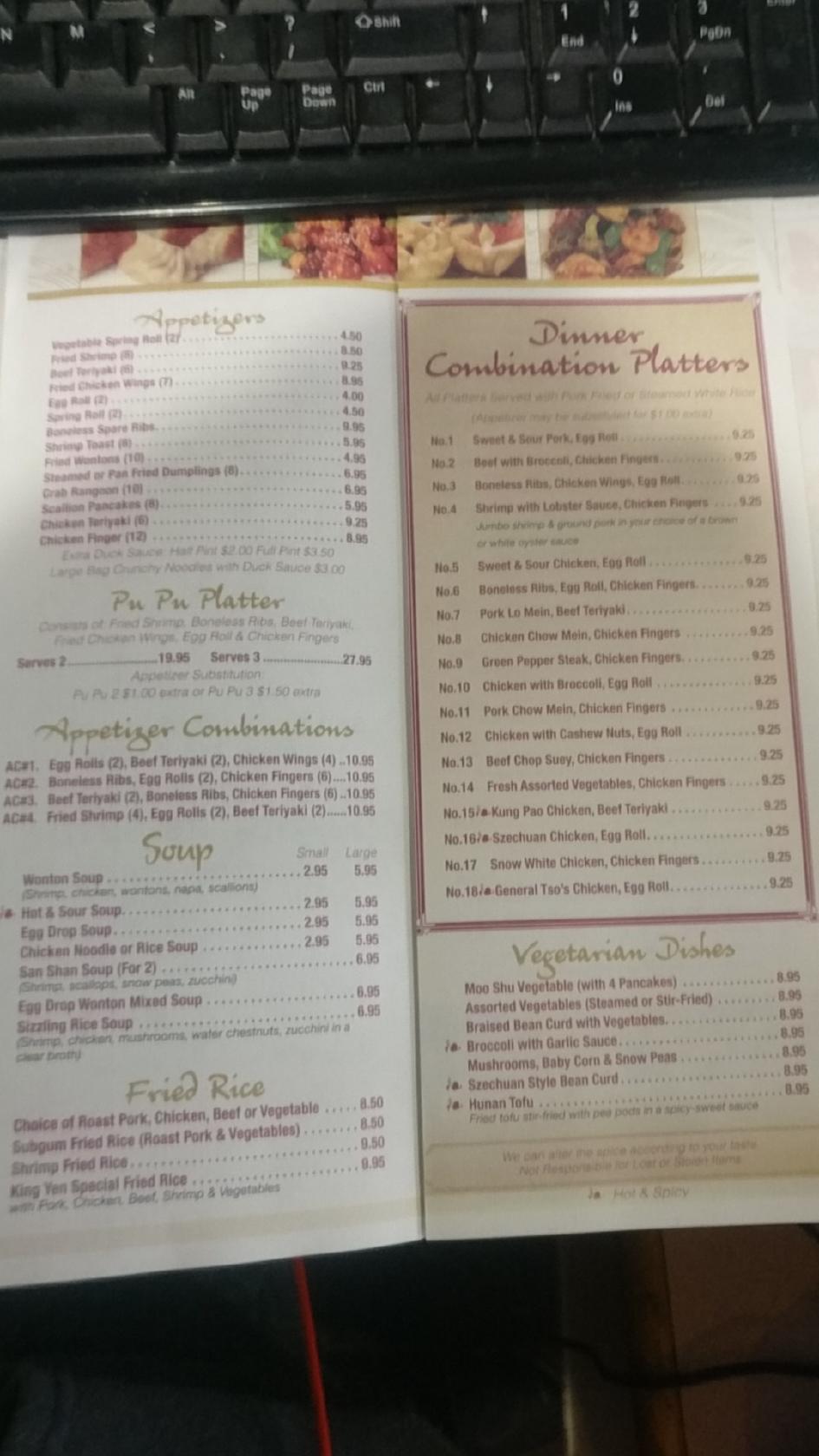 Menu at New King Yen Chinese Restaurant, Agawam