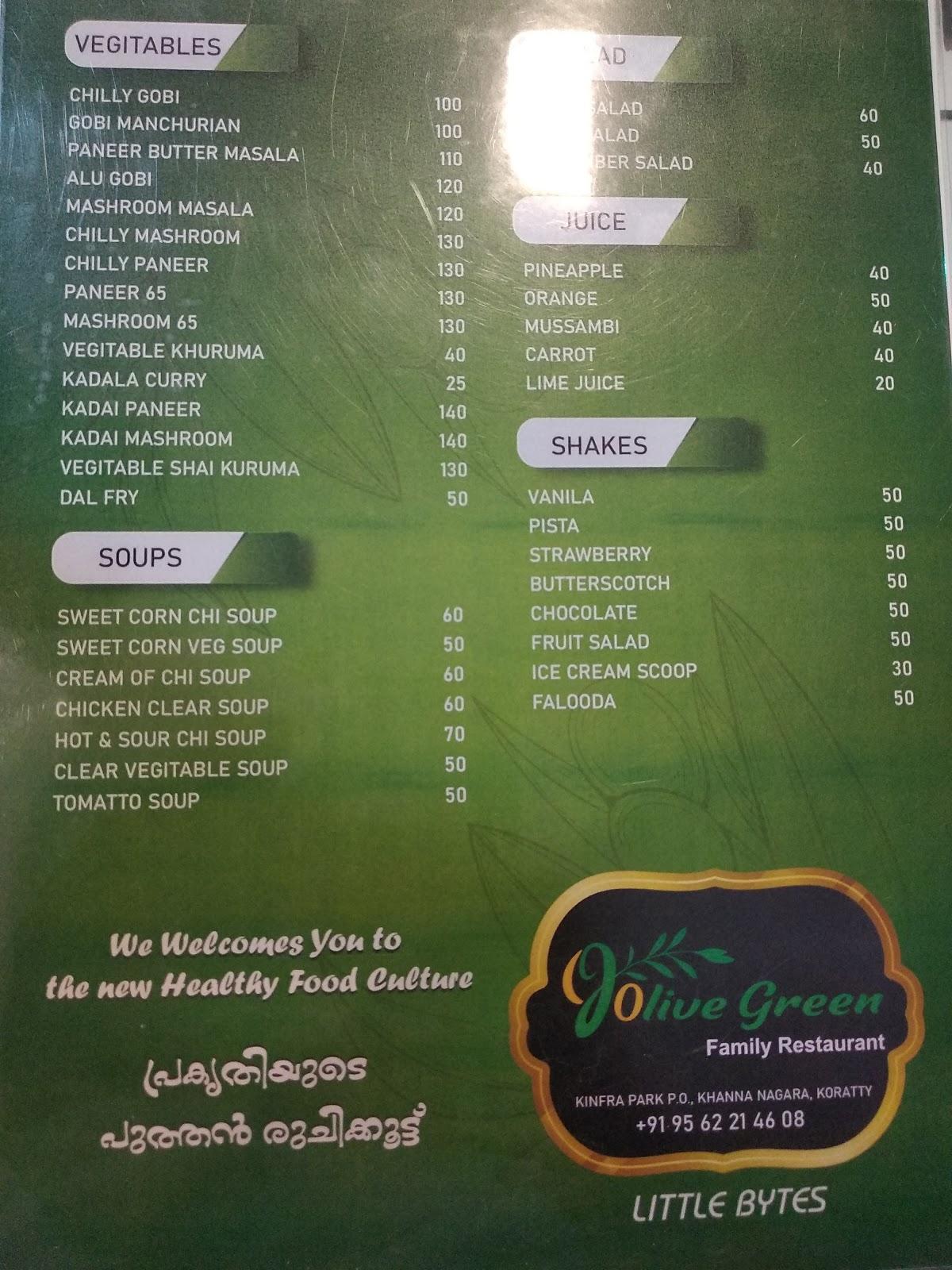 Menu at OLIVE GREEN RESTAURANT KORATTY, Chalakudy