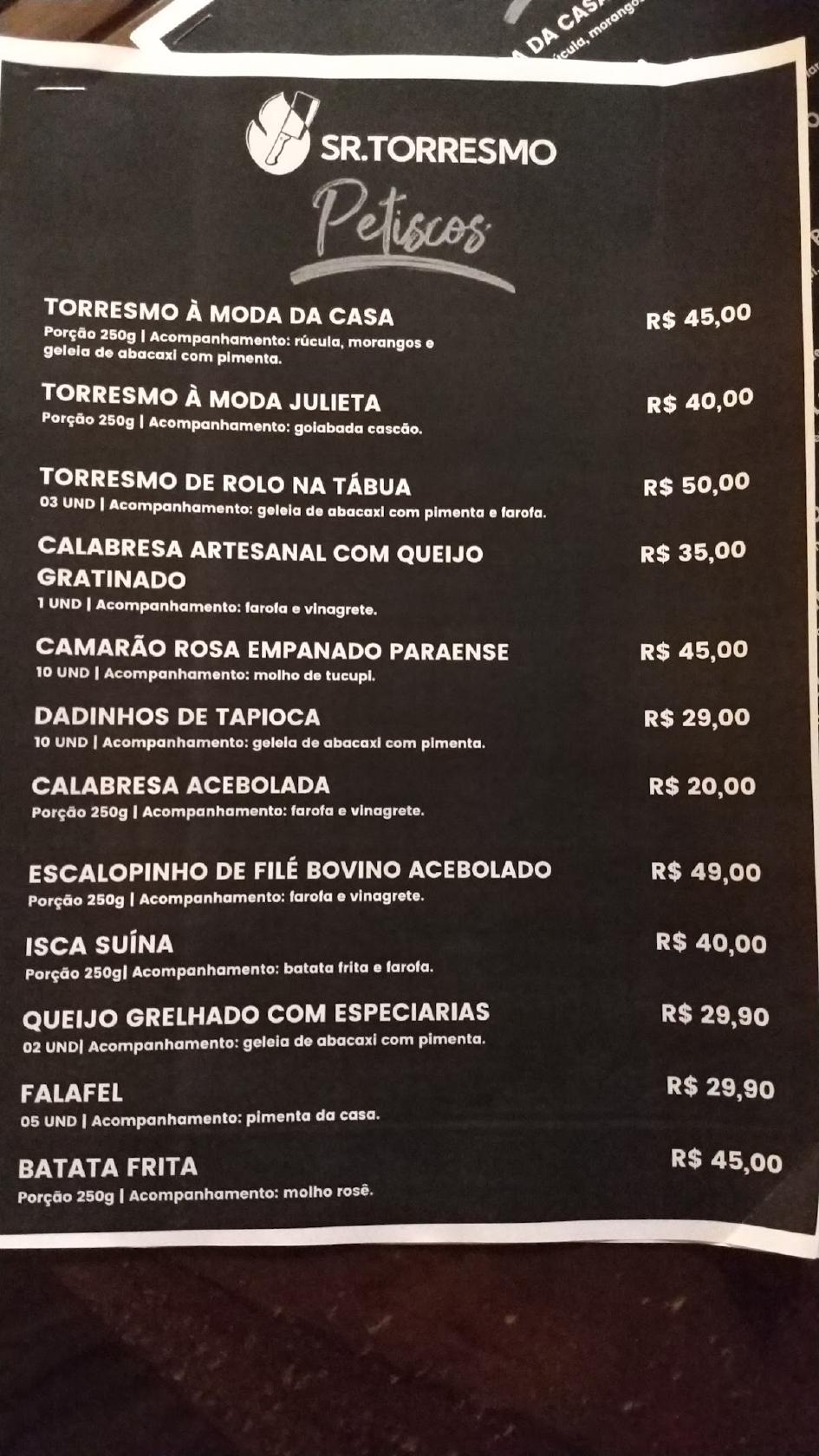 Menu em Sr. Torresmo Bar e Petiscaria, Belém
