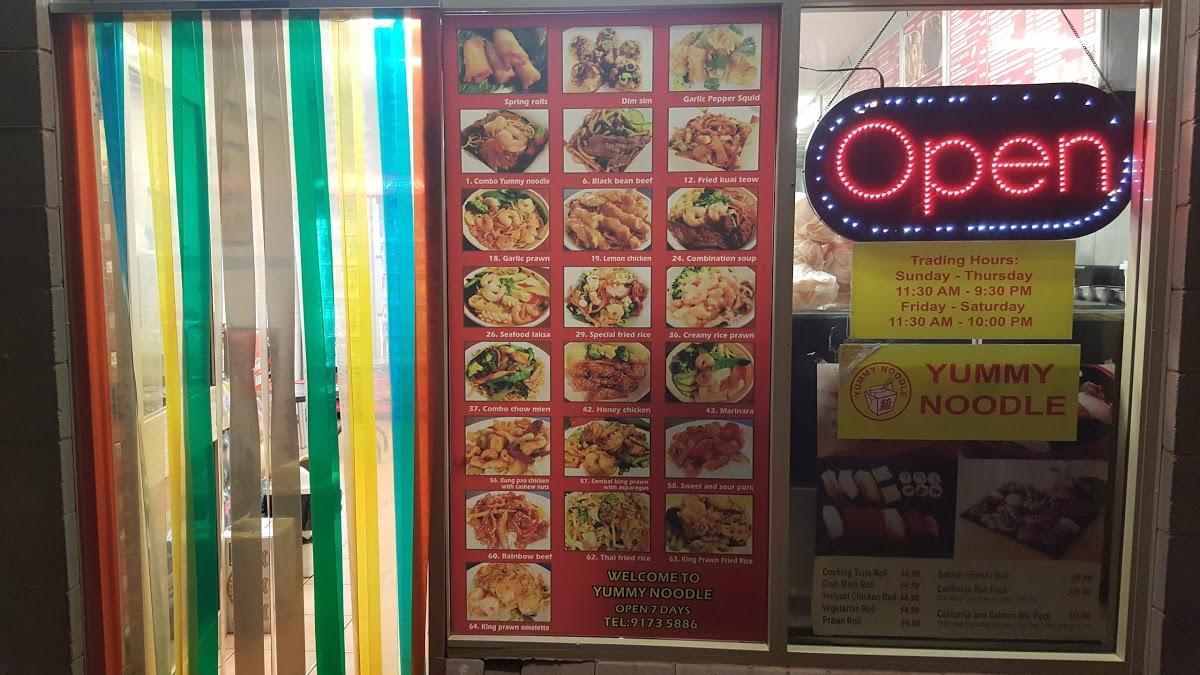 Menu at Yummy Noodle fast food, Port Hedland