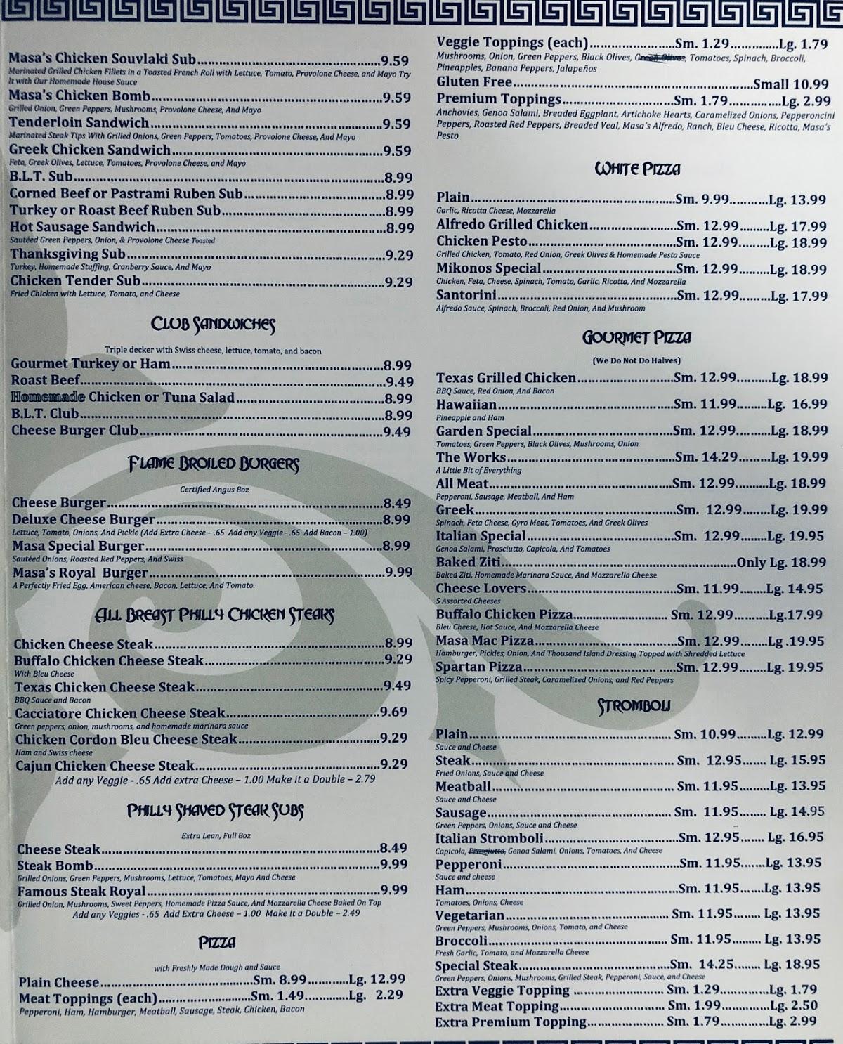 Menu at Masa Sub and Grill with a Touch of Mediterranean pizzeria, New