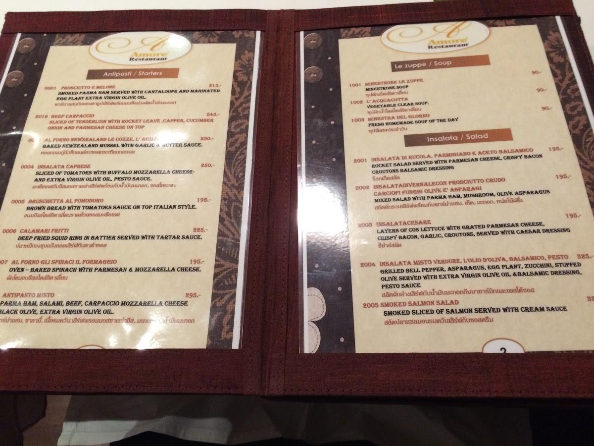 Menu at Amore Restaurant, Phitsanulok