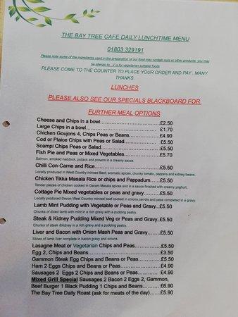 Menu at The Bay Tree Cafe, Torquay