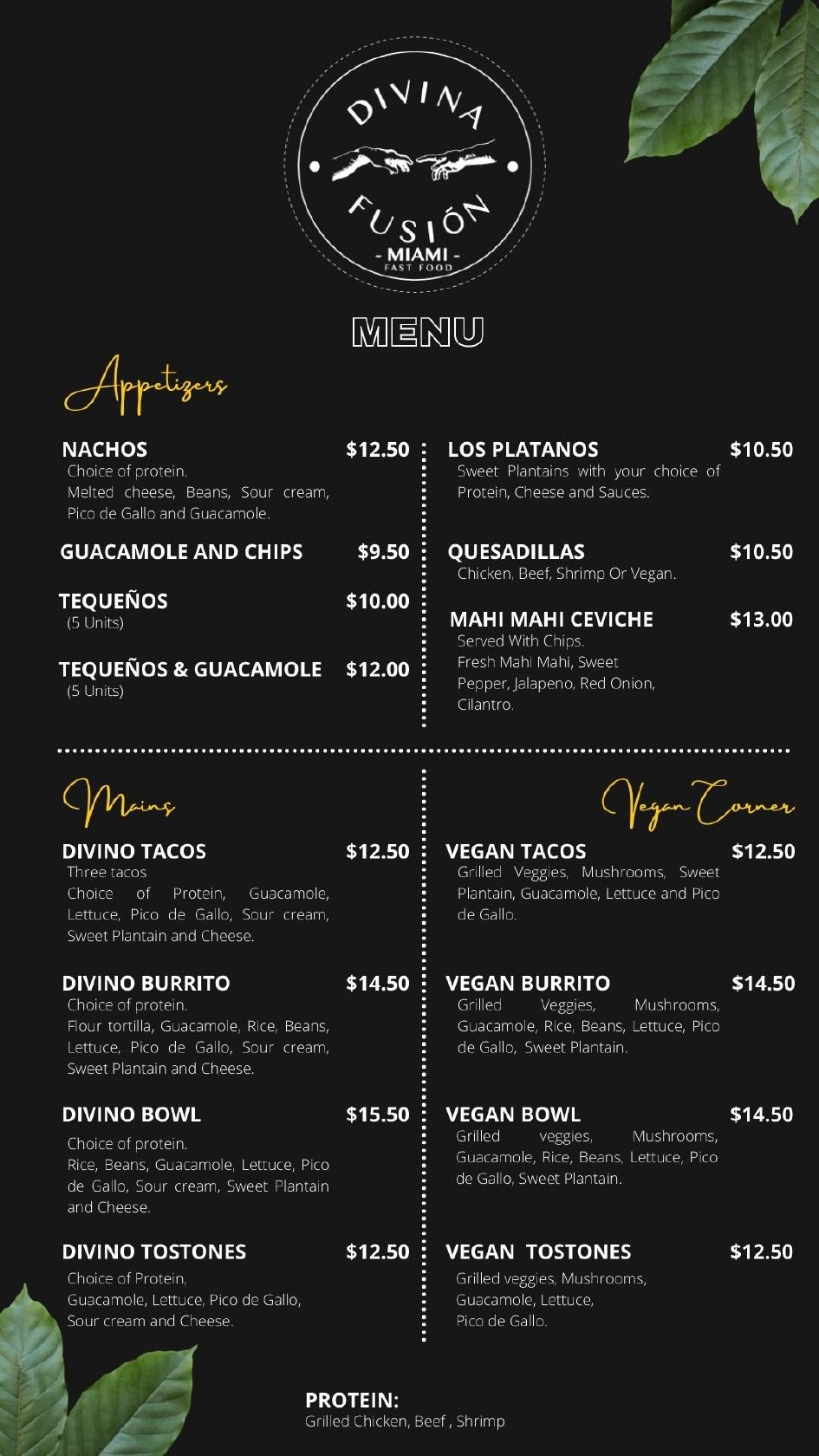 Menu At Divina Fusion Restaurant, Miami