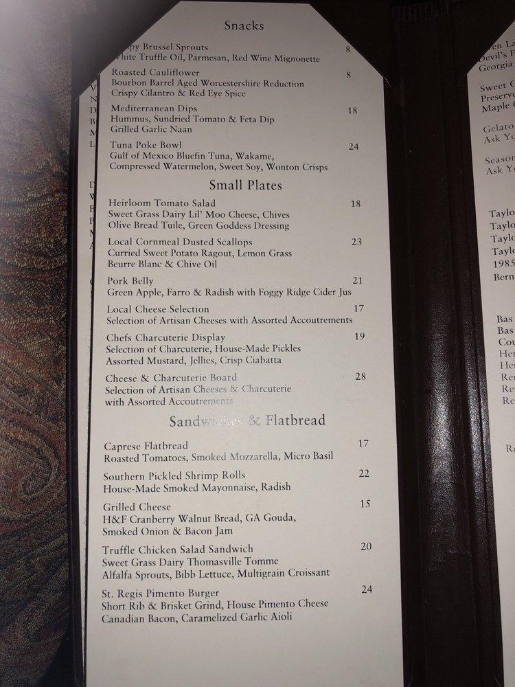 Menu at St. Regis Bar, Atlanta