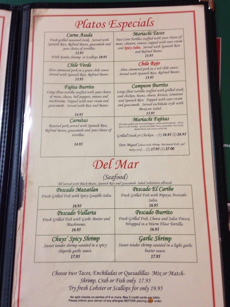 Menu at El Mariachi restaurant, Kaneohe, 45-1151 Kamehameha Hwy