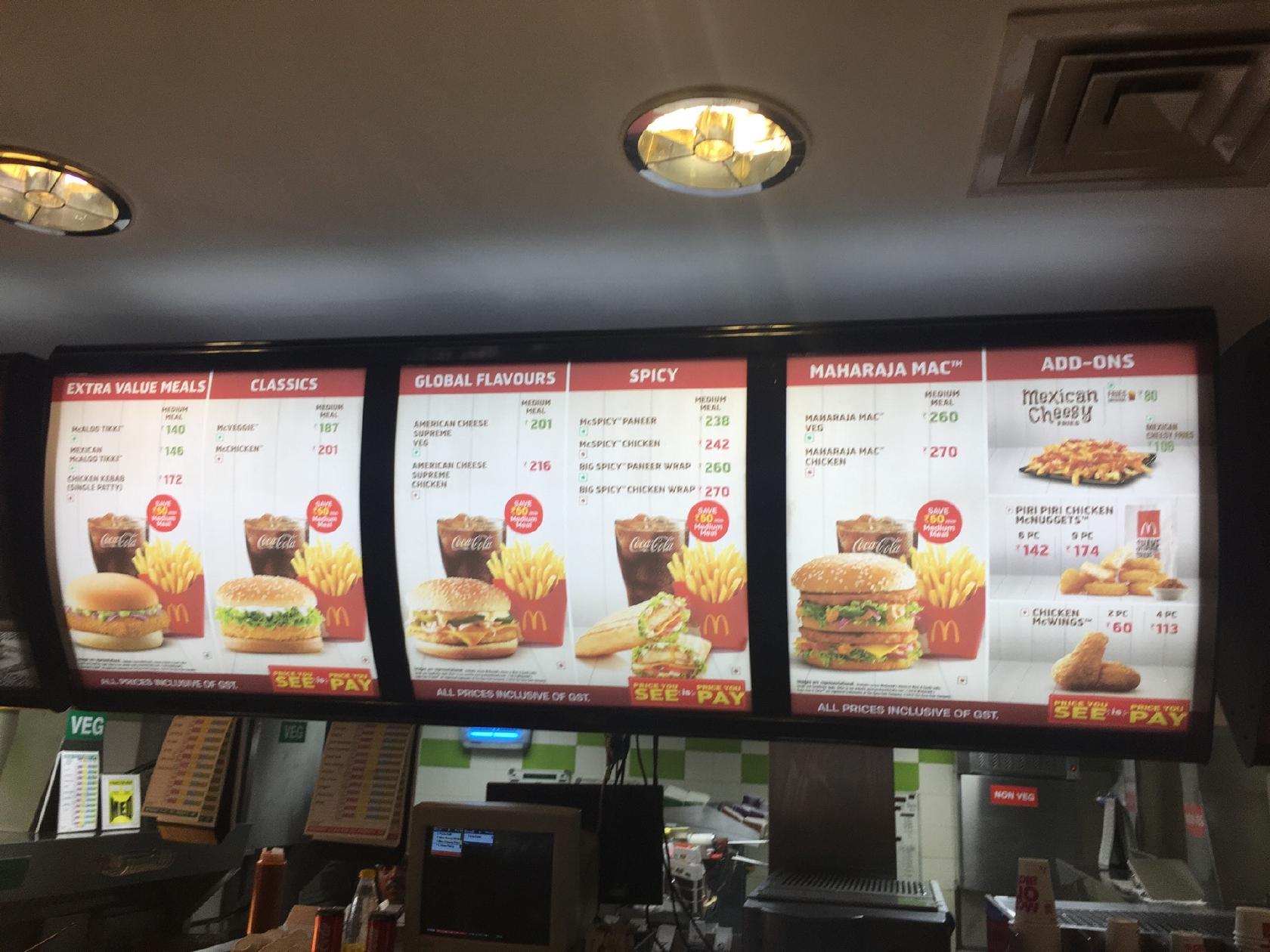 Menu at McDonald's, Bengaluru, Cunningham Rd