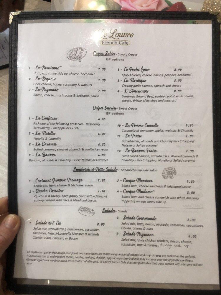 Menu at Le Louvre French Cafe, Tulsa