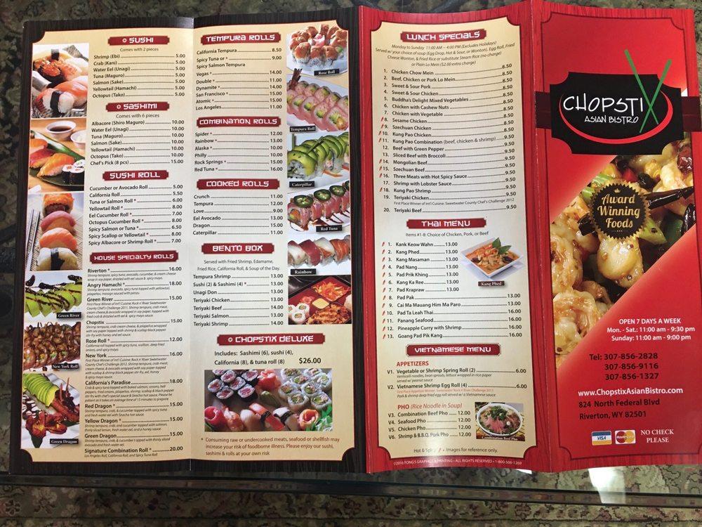 Menu at Chopstix Asian Bistro restaurant, Riverton