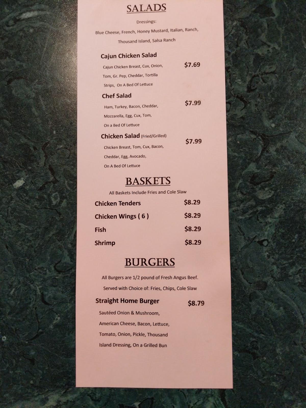 Menu at Straight Home Bar & Grill, Monee