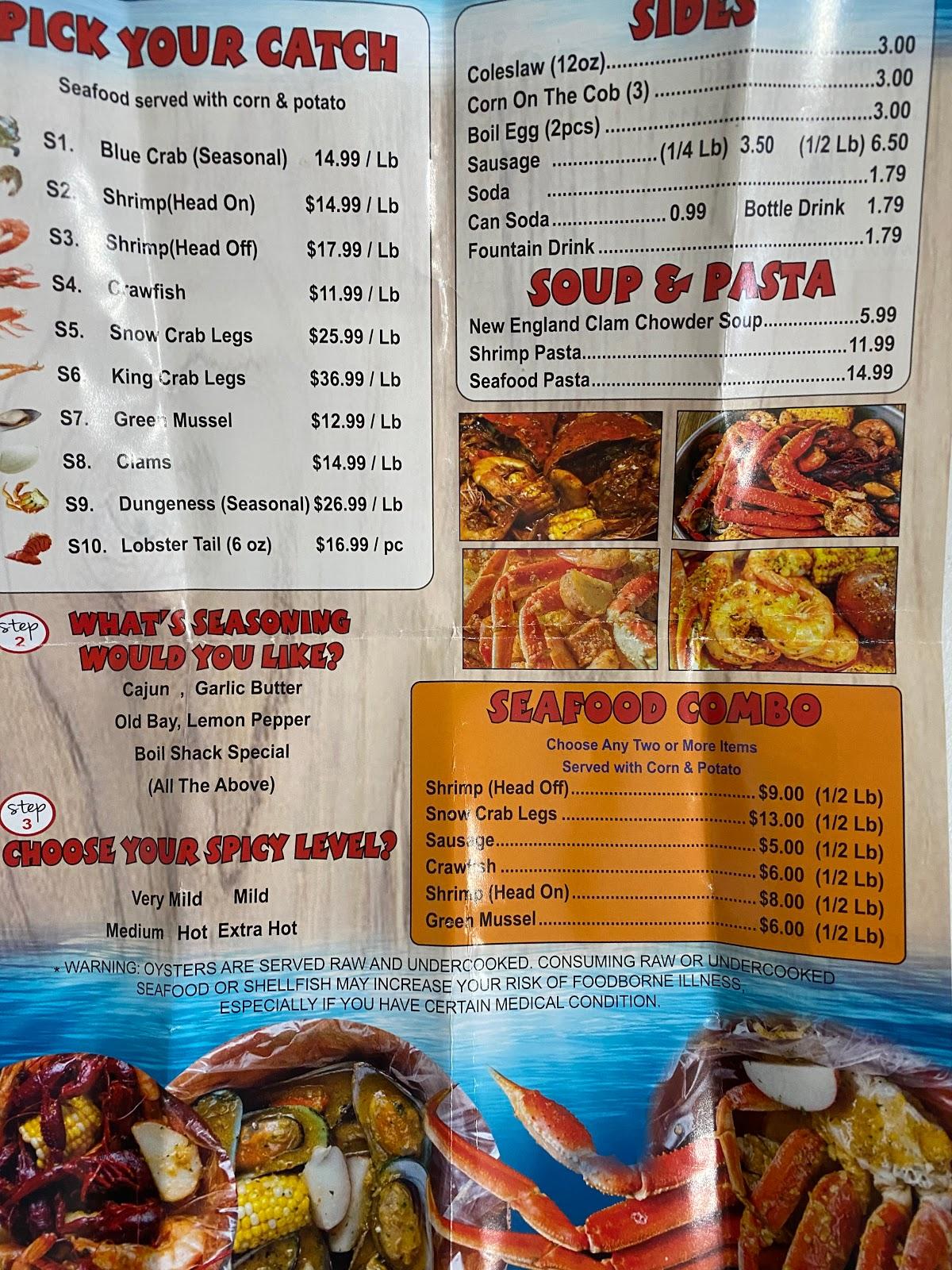 Menu at Boil Shack Seafood restaurant, Chattanooga