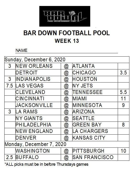 NFL Week 13 Confidence Pool Sheet 2023 - Printable