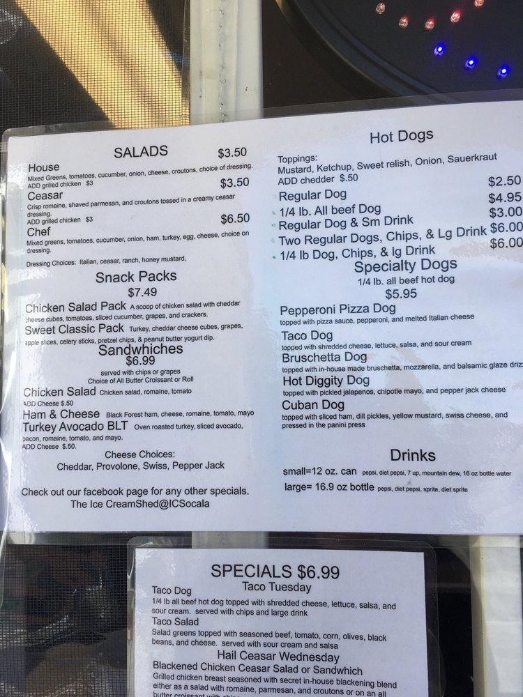 Menu at Ice Cream Shed, Ocala