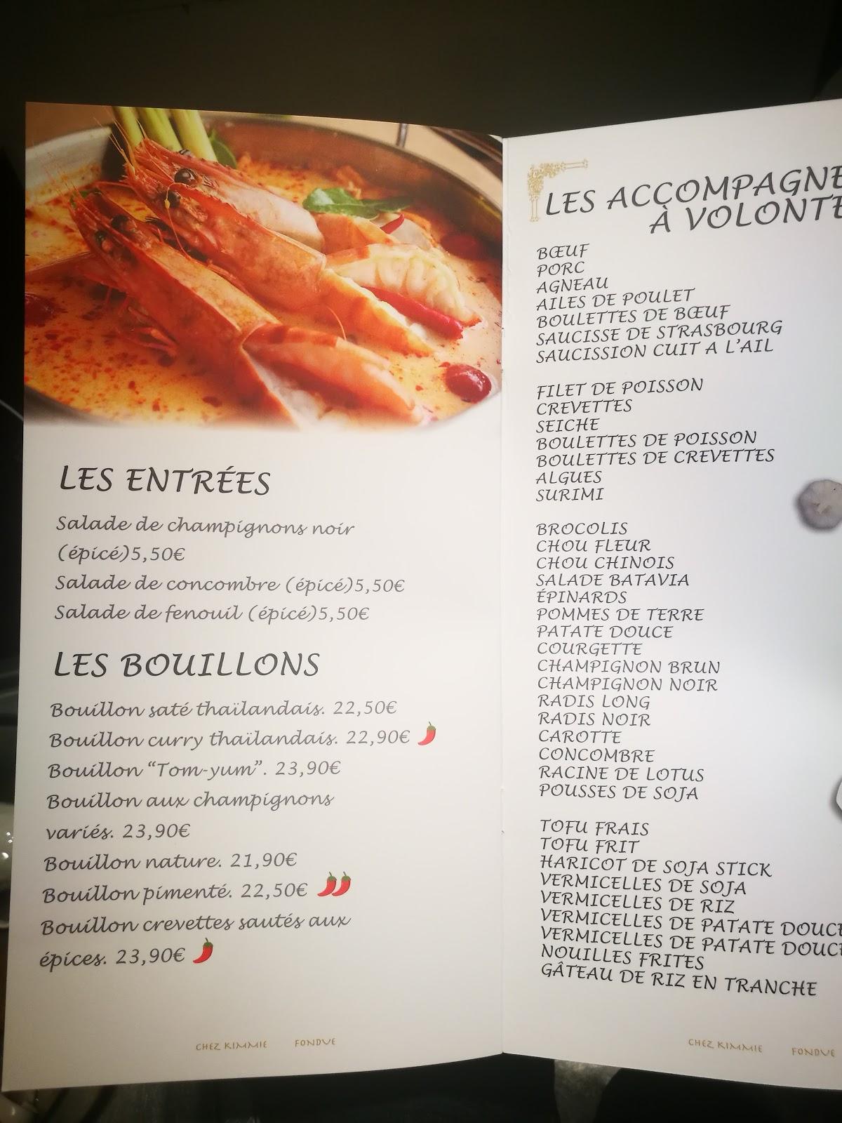 Menu at Kimmie restaurant, Bordeaux