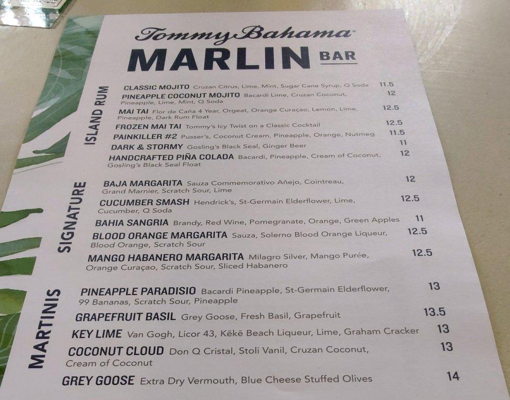 Menu At Tommy Bahama Marlin Bar & Store, Fort Lauderdale