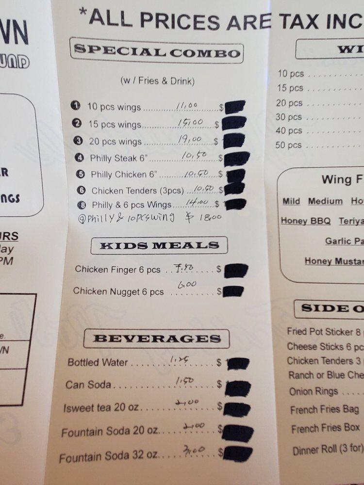 Menu at Wing Town restaurant, Opelika, 13 Samford Ave
