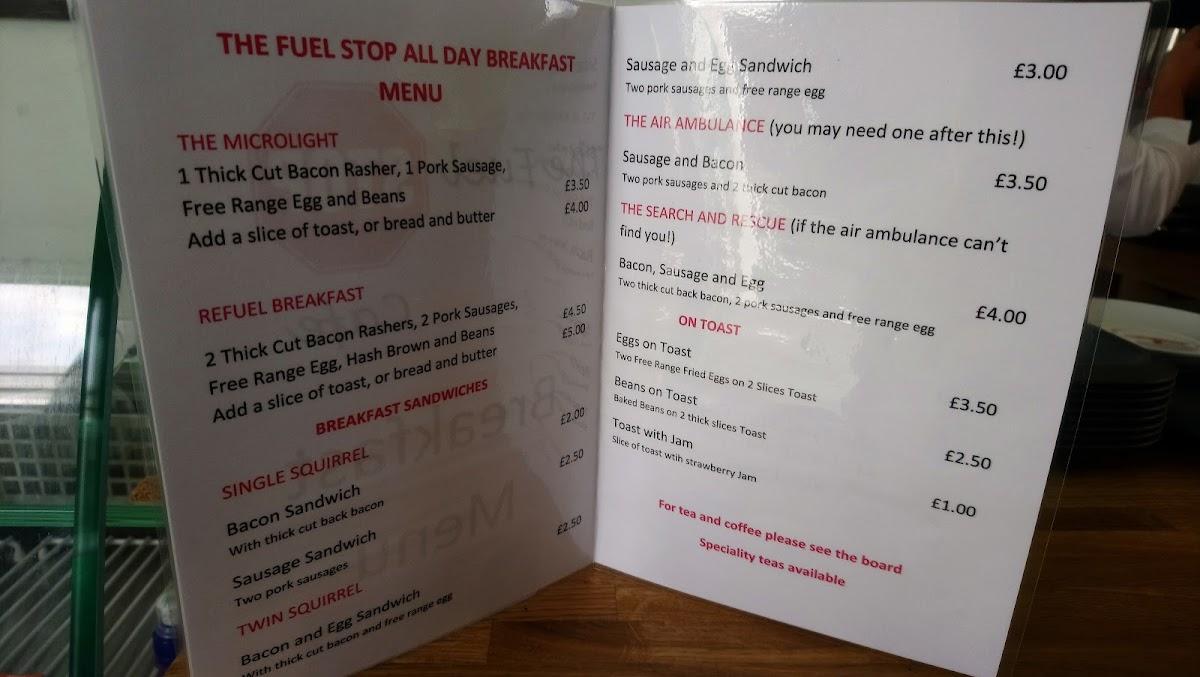 Menu at The Fuel Stop Cafe, Welshpool