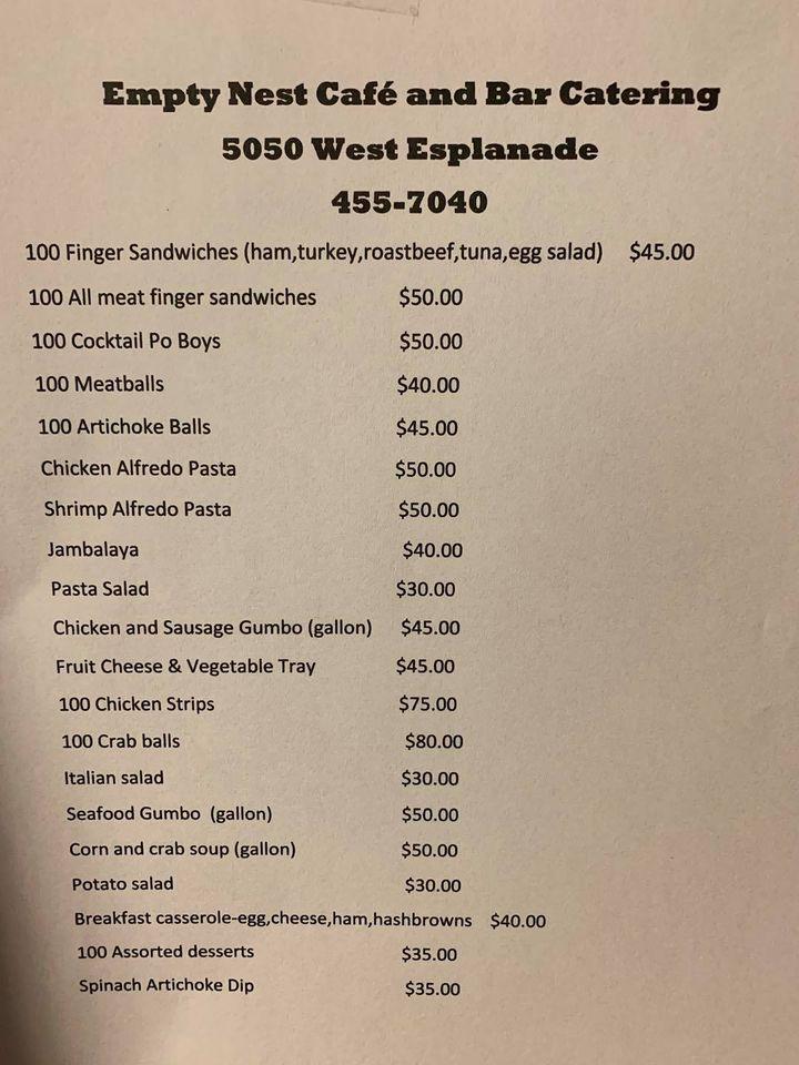 Menu At Empty Nest Cafe And Bar Metairie