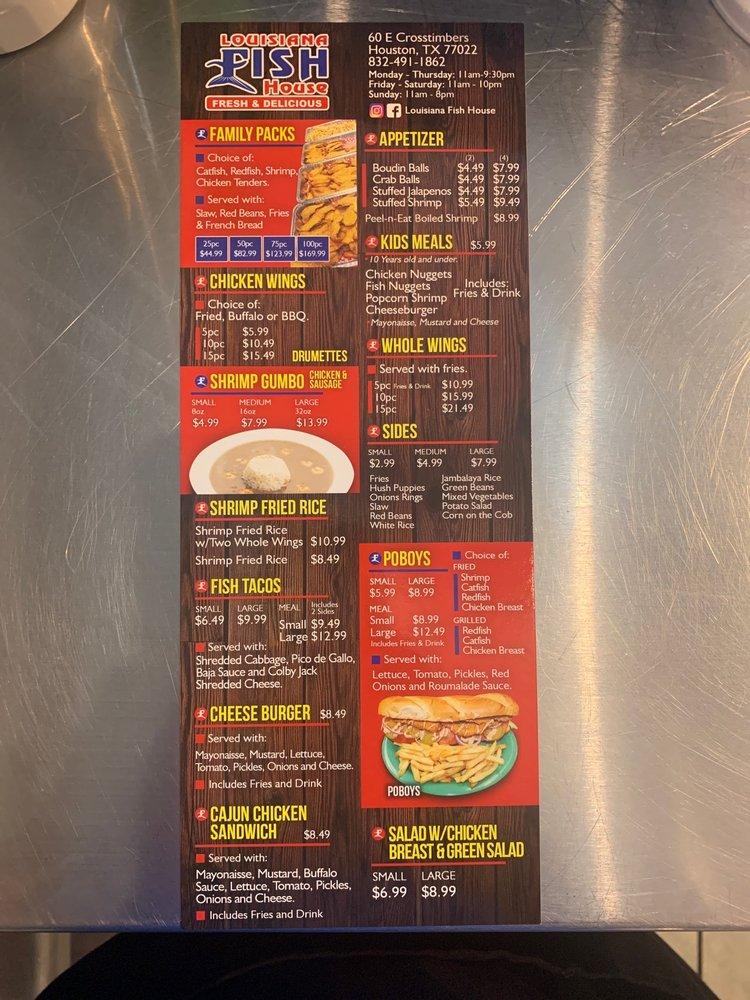 Menu at Louisiana Fish House restaurant, Houston, 60 E Crosstimbers St