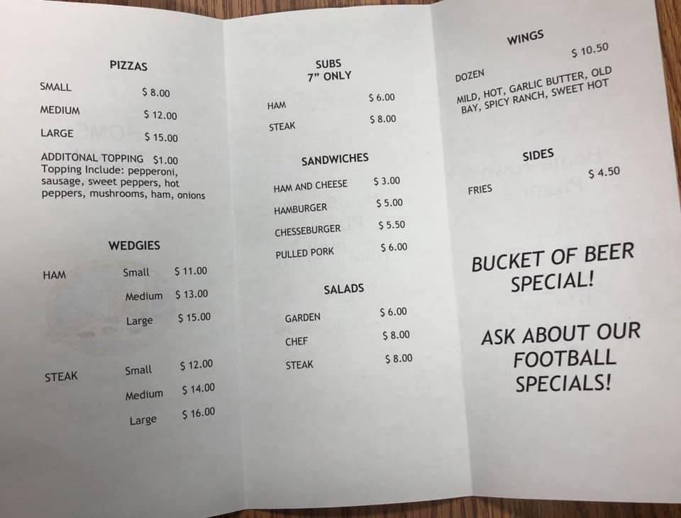 Menu at The Home Towner Cafe, Quaker City