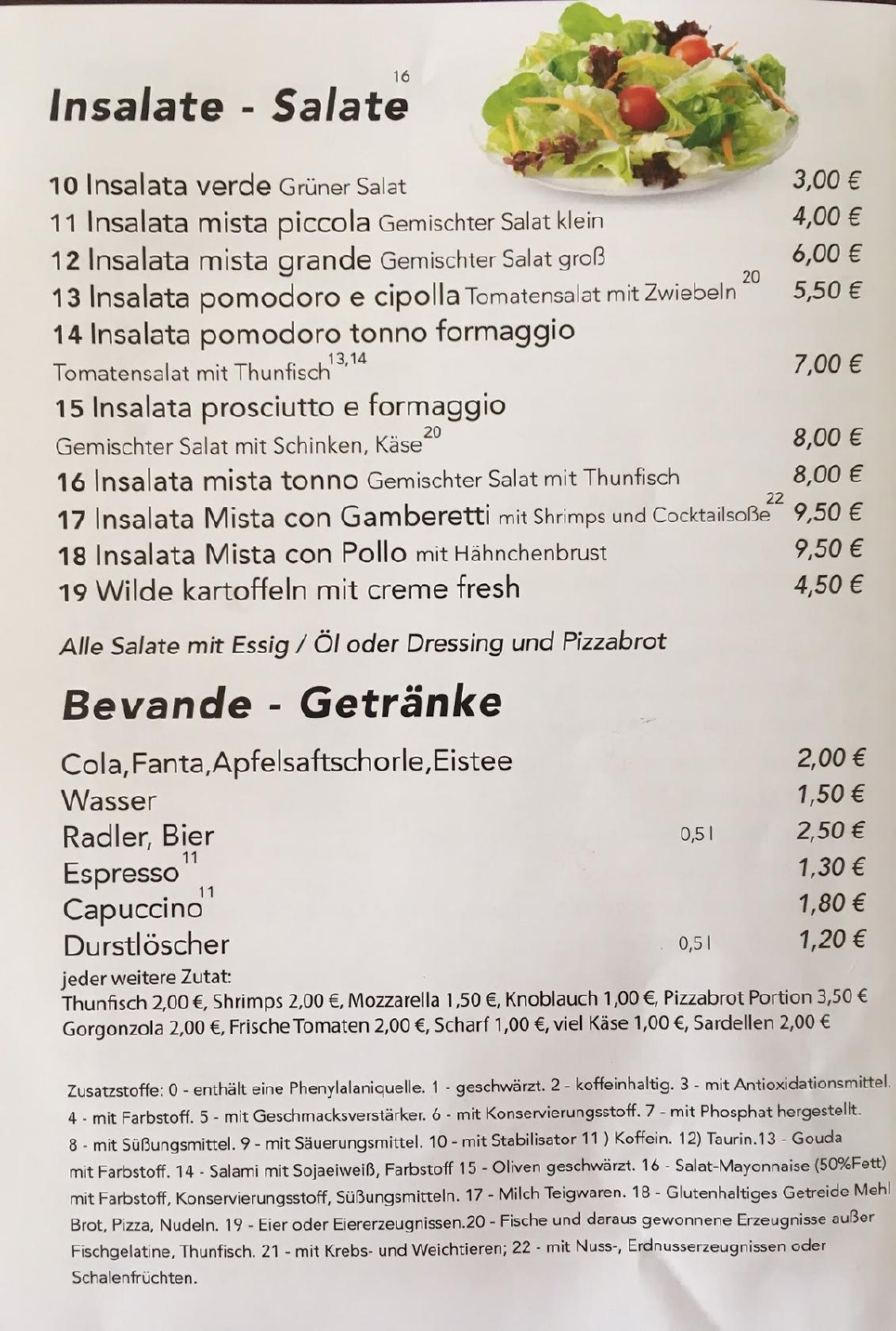 Speisekarte Von Pizza Service Da Salvatore Bondorf