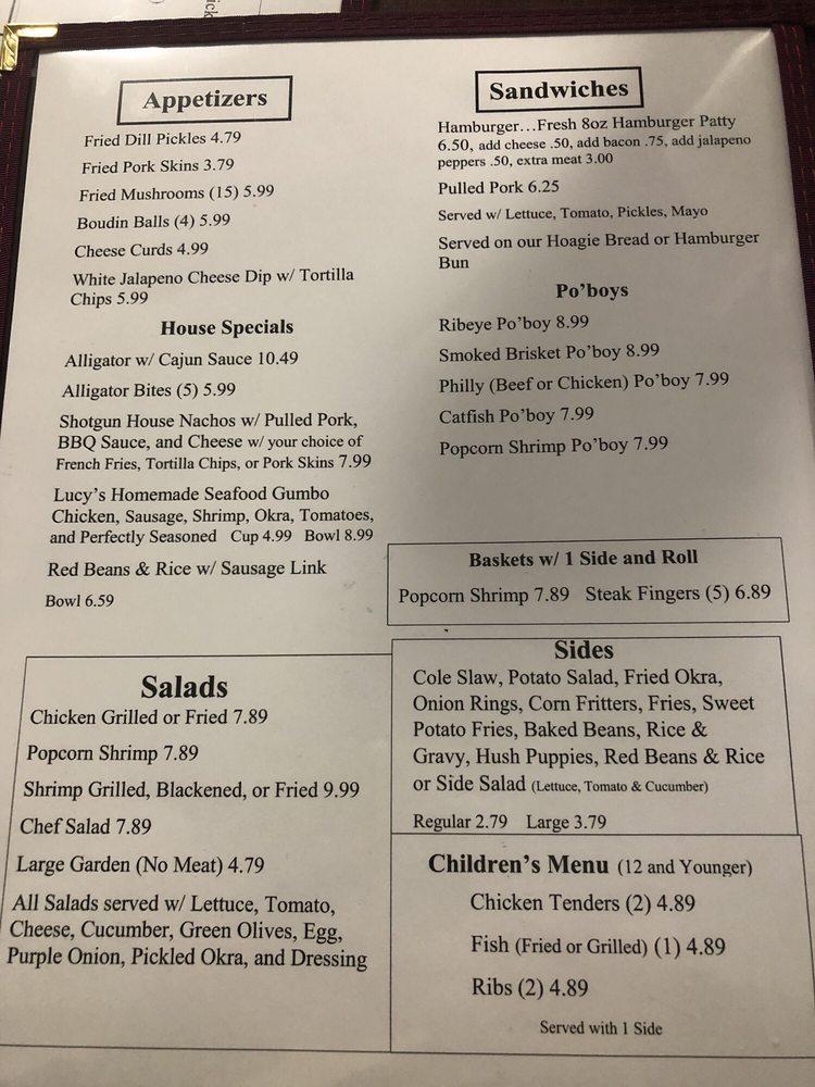 Menu at Cajun Shotgun House & BBQ, Greenville, S Martin Luther King Jr ...