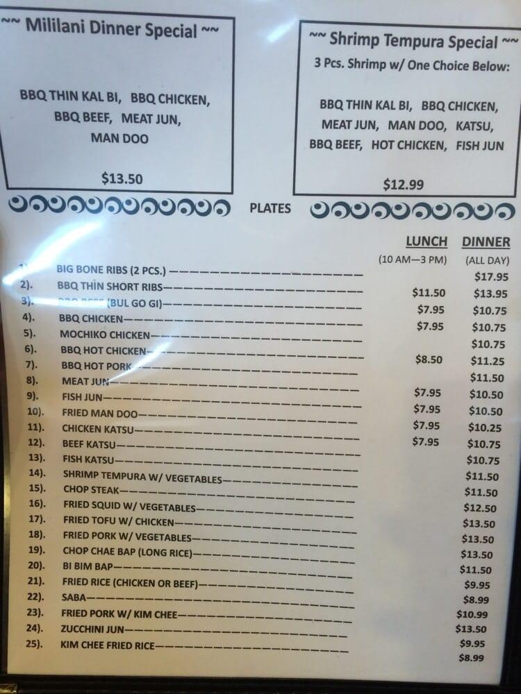 Menu at Mililani BBQ, Mililani