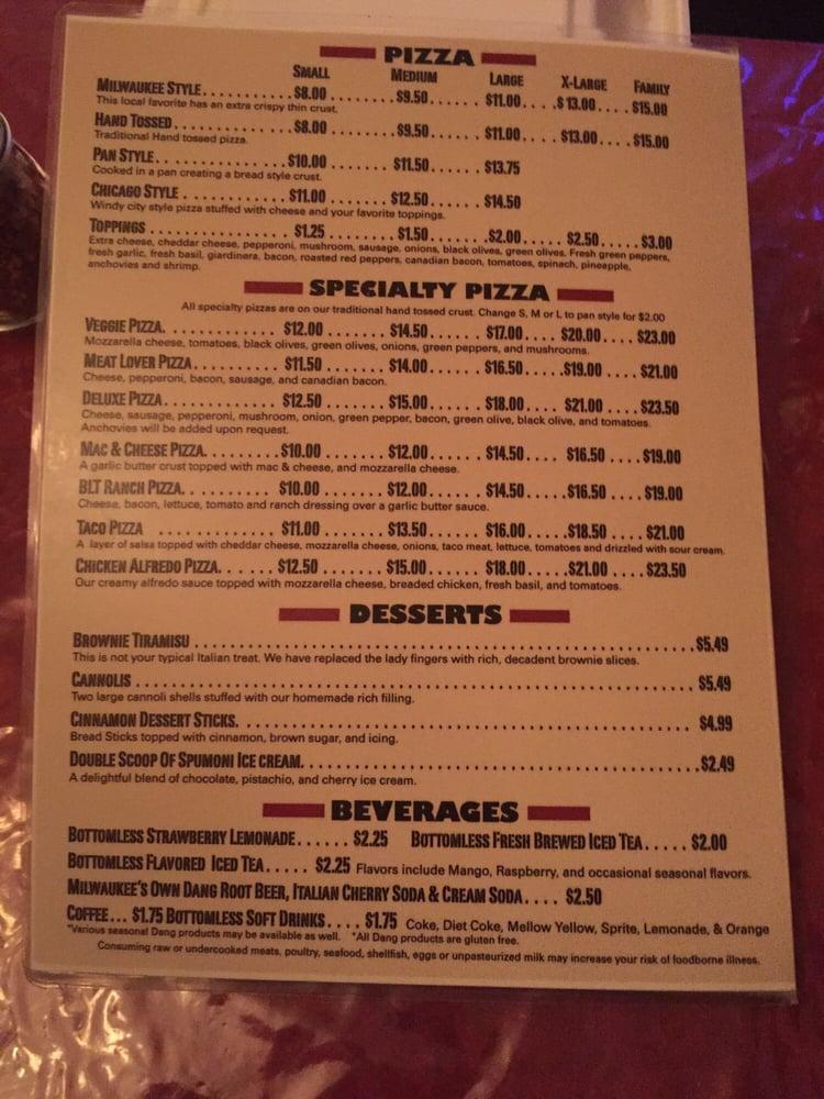 Menu at Capri di Nuovo pizzeria, West Allis