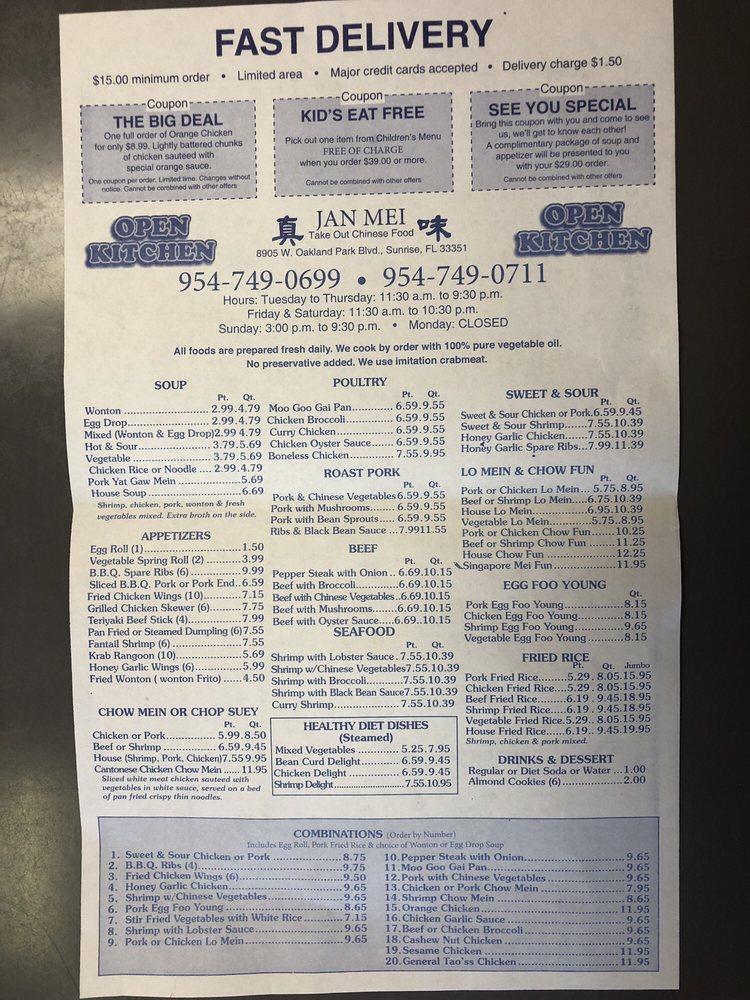 Menu At Jan Mei Chinese Takeout And Delivery Restaurant Sunrise