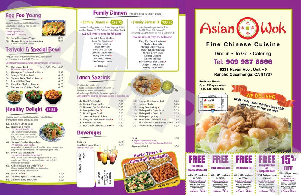 Menu at Asian Wok restaurant, Rancho Cucamonga, Haven Ave Unit 9