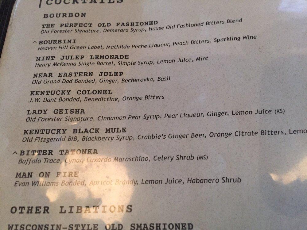 Menu at Jack Fry's restaurant, Louisville
