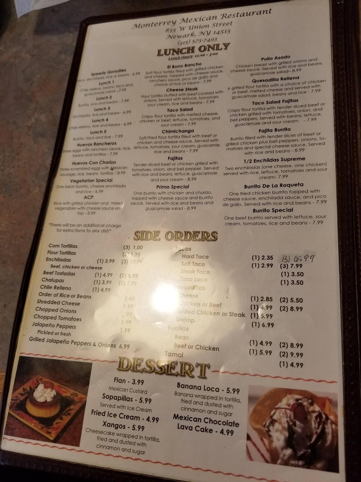 Menu At Monterrey s Mexican Restaurant Newark