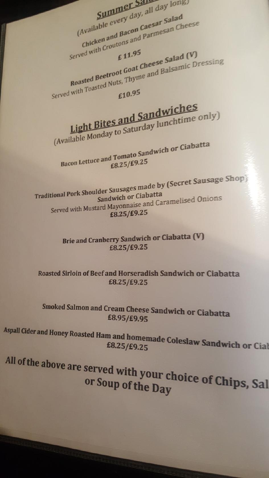 Menu at The Three Willows pub & bar, Birchanger, 327 Birchanger Ln