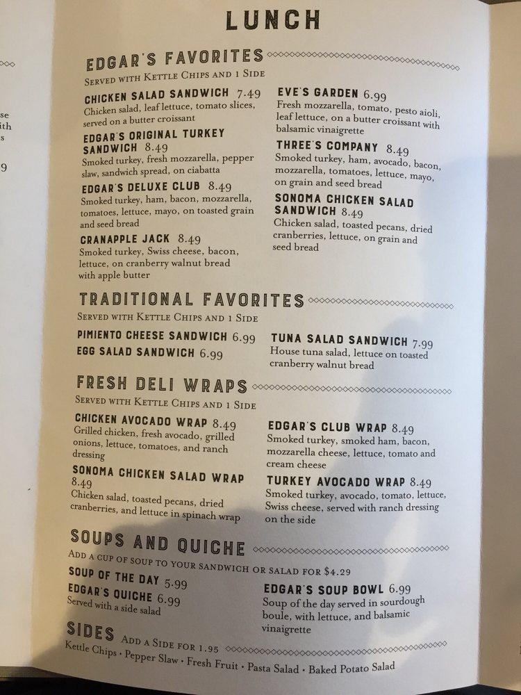 Menu at Edgar's Bakery, Huntsville, 472 Providence Main St NW 100
